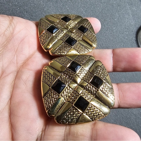 Vintage Douglass Paquette Double Square Gold Tone Jeweld Ornate Belt Buckle - Picture 3 of 12